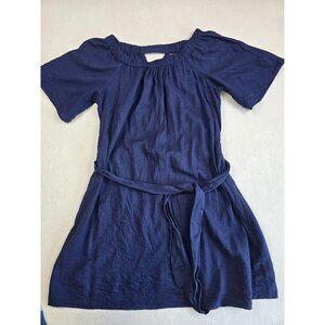Banana Republic Womens Off-Shoulder Linen Blend Dress M Navy Blue